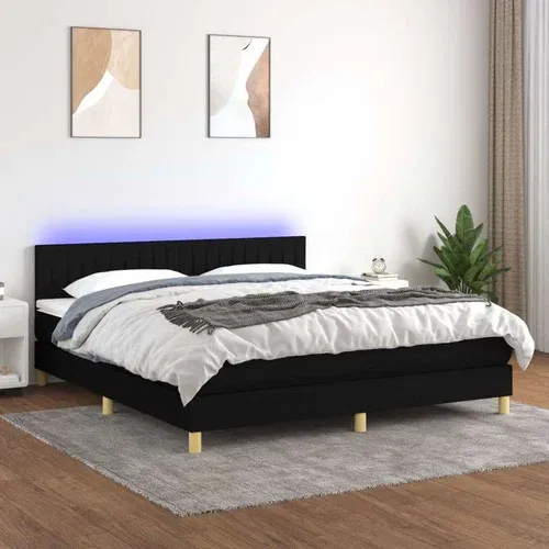Box spring postelja z vzmetnico LED črna 160x200 cm blago, (20901474) Box spring postelja z vzmetnico LED črna 160x200 cm blago, (20901474)