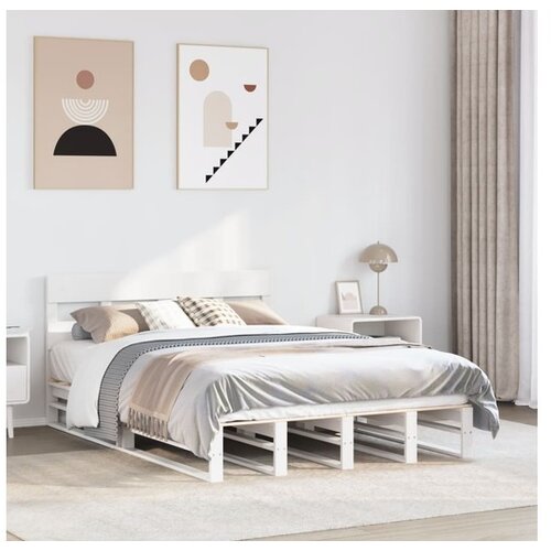 VidaXL Okvir kreveta bez madraca bijeli 135 x 190 cm masivna borovina Slike