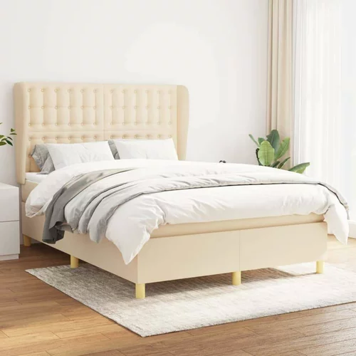  Box spring postelja z vzmetnico krem 140x200 cm blago, (20894595)