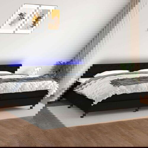  Box spring postelja z vzmetnico LED črna 200x200 cm blago, (20899009) Slike