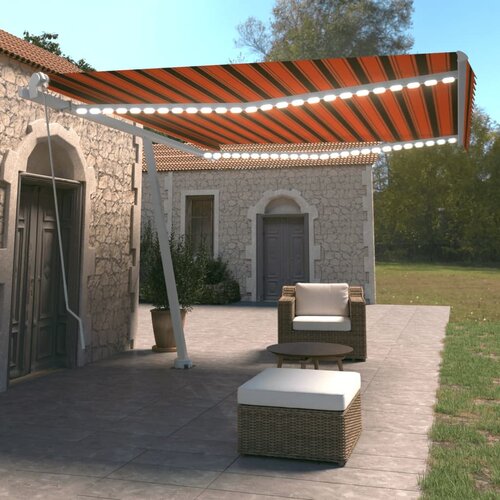VidaXL Tenda na ručno uvlačenje LED 450 x 350 cm narančasto-smeđa Slike