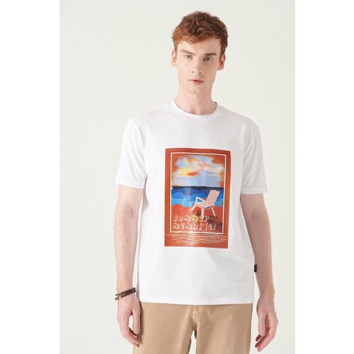 Avva Men's White Motto Printed Cotton T-shirt Cene