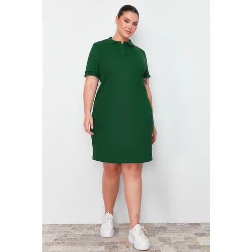 Trendyol Curve Green Polo Collar Mini Knitted Dress