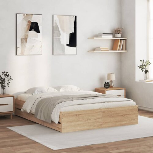 VidaXL Posteljni okvir s predali sonoma hrast 140x200cm inženirski les Slike