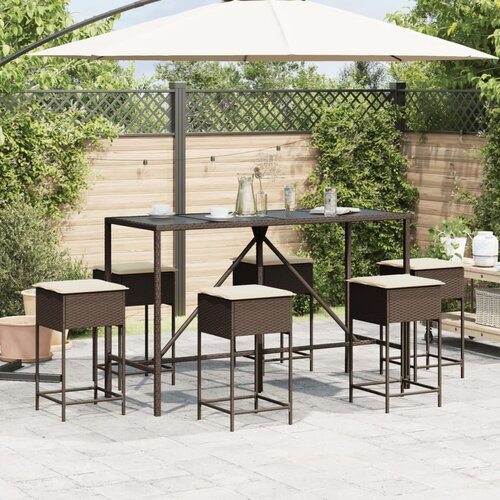  7-dijelni vrtni barski set s jastucima smeđi od poliratana Smeđa 180 x 70 x 110 cm Slike