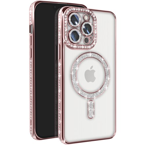 AVIZAR Diamantno ohišje za iPhone 13 Pro MagSafe Obris Strass, Roza, (5000010311) Cene