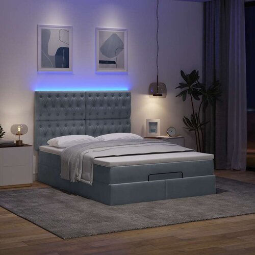 VidaXL Otomanski posteljni okvir z vzmetnicami siv 140x190cm žamet Slike