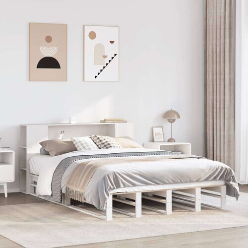 VidaXL Knjižna postelja brez vzmetnice bela 140x190 cm trden les Slike