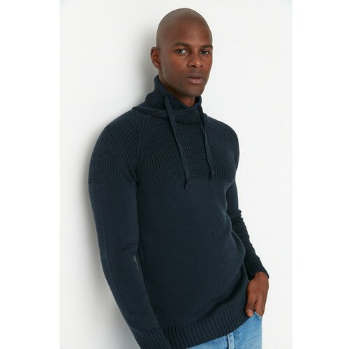 Trendyol Navy Blue Men's Slim Fit Collar Knitwear Sweater Cene