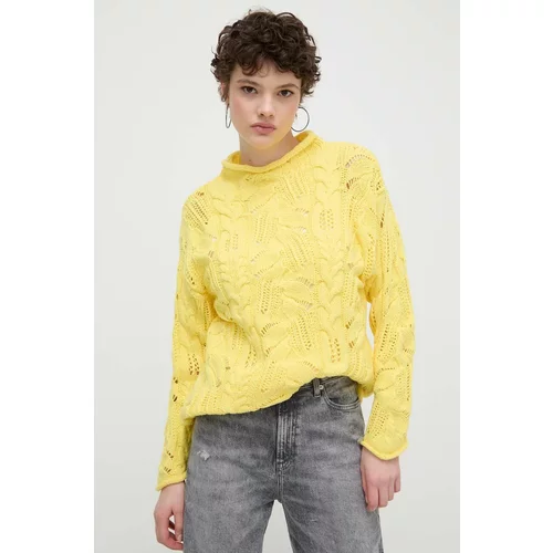 Desigual Bombažen pulover rumena barva