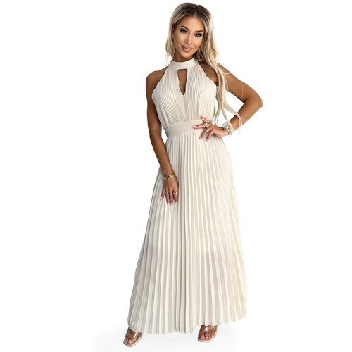 Numoco Pleated midi dress with drop-necked Cene