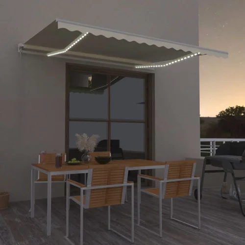 vidaXL Tenda na ručno uvlačenje s LED svjetlima 450 x 350 cm krem