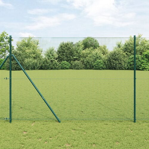 VidaXL zavarena žičana ograda s 13 stupova Zelena 1.6x25 m čelik Slike