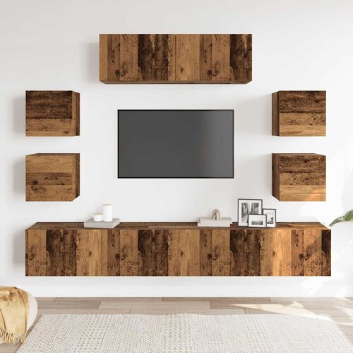  7-dijelni zidni set TV ormarić konstruirano drvo Old wood Slike