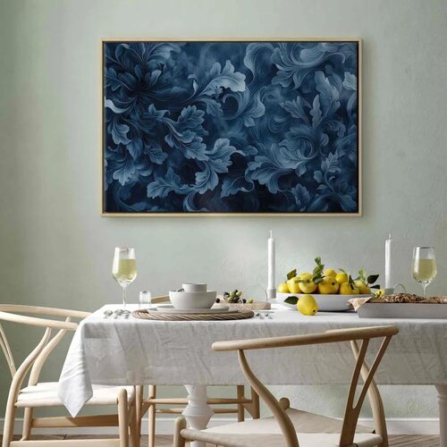  Slika - Abstract Ornaments Dark Blue Victorian Leaves 90x60 U prirodnom drvenom okviru Slike