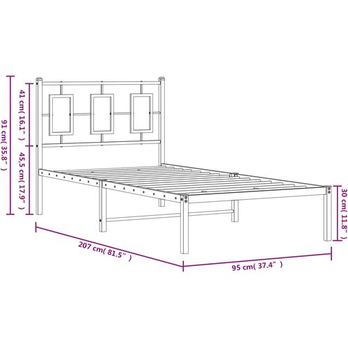  Metalni okvir za krevet s uzglavljem crni 90x200 cm Slike