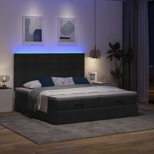 vidaXL Otomanski posteljni okvir z vzmetnicami črn 160x200 cm blago Cene