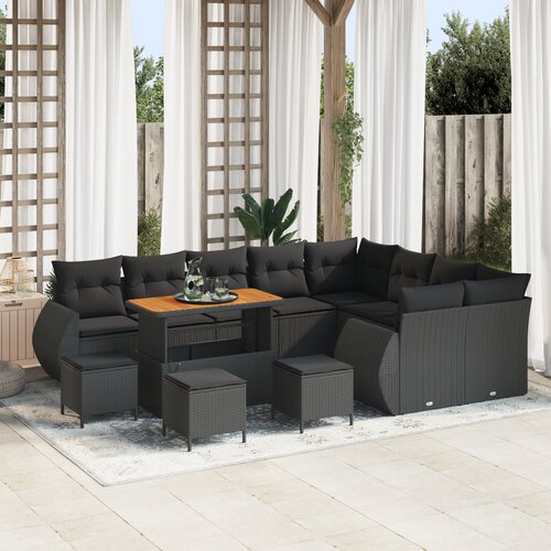 vidaXL set vrtnih sofa od 13 komada s jastucima Crni poli ratan akacija, set vrtnih obroka od 4 komada s jastucima Crni poli ratan akacija Cene