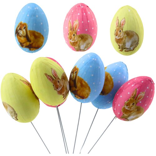  Easter Eggs On A Wire Pick Colorful With Bunnies Decoration 6pcs Cijene