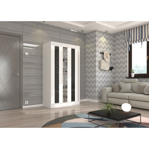 ADRK Drsna omara KEITA z ogledalom in lacobelom 120 cm - BELA-LAKIRANA �RNA, VISOK SIJAJ Cene
