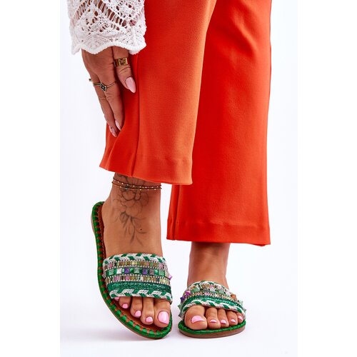 Kesi Women's decorated slippers Green Bellisa Slike