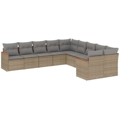 VidaXL 10-dijelni set vrtnih sofa s jastucima bež od poliratana Slike
