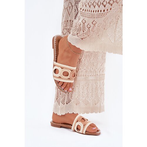 Boto Crocheted women's slippers on a flat heel beige Nirina Cijene