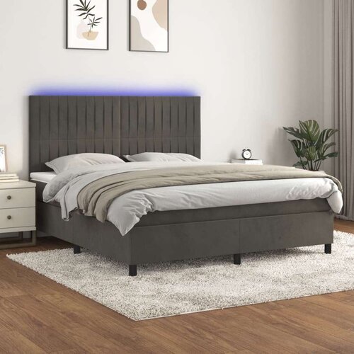  Box spring postelja z vzmetnico LED temno siva 160x200 cm žamet, (20789356) Slike