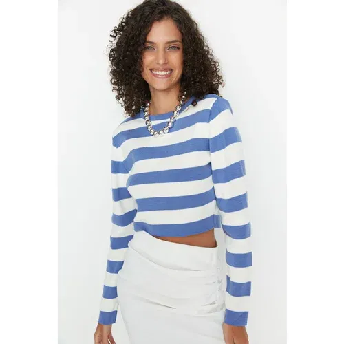 Trendyol Lilac Striped Crop Knitwear Sweater