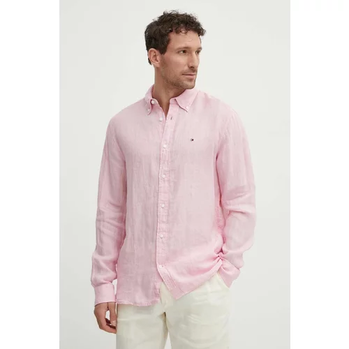 Tommy Hilfiger Lanena srajca roza barva, MW0MW34602