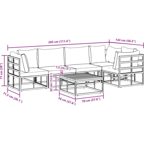 VidaXL Sjedeća garnitura za vrt 6 pcs Crna 70 x 70 x 32 cm Aluminij Slike