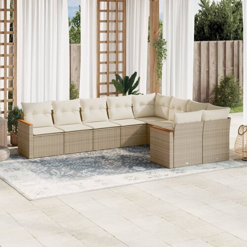 vidaXL 9-dijelni set vrtnih sofa s jastucima bež od poliratana Cijene