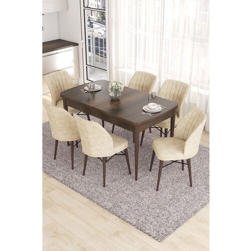 Hanah home Eva - Baroque, Cream BaroqueCream Extendable Dining Table & Chairs Set (7 Pieces) Cene