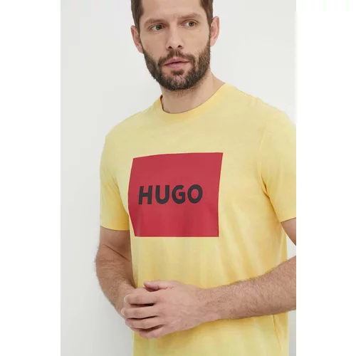 Hugo Pamučna majica za muškarce, boja: žuta, s tiskom