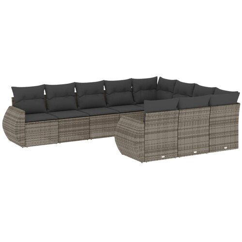  10-dijelni set vrtnih sofa od poliratana s jastucima sivi Siva 71 x 62 x 69 cm Slike