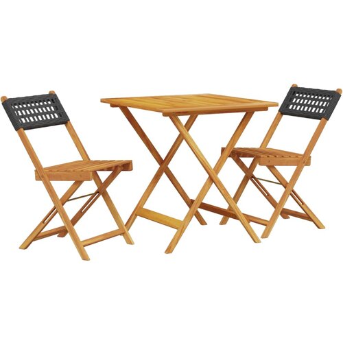  3-dijelni bistro set od poliratana i masivnog drva crni Slike
