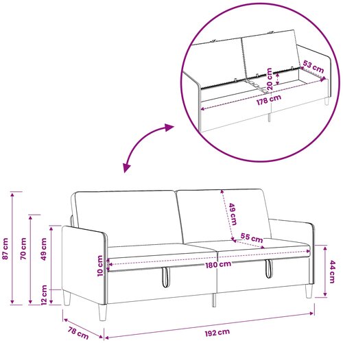 SOFA s pohranom Sivosmeđa 192 x 78 x 87 cm Poliester Slike