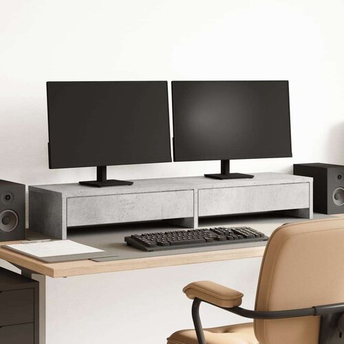  Stalak za monitor ladicama siva boja betona 100x27x15 cm drveni Cijene