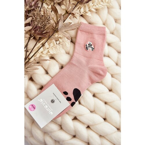 Kesi Women's cotton socks with pink teddy bear applique Slike