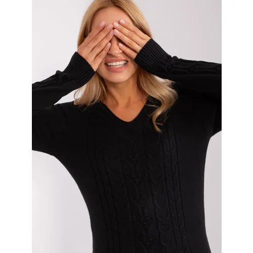 Fashion Hunters Black sweater with braids and V-neck