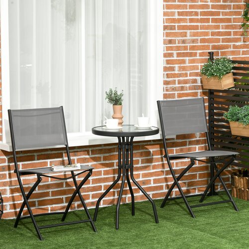 Outsunny 3-delni jekleni vrtni set z 2 zložljivima dihajočima mrežastima stoloma in okroglo vrtno mizo iz kaljenega stekla, (20752947) Cene