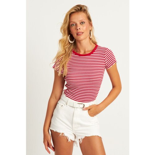 Cool &amp;amp; Sexy Women&amp;#039;s Red-White Striped Blouse Slike