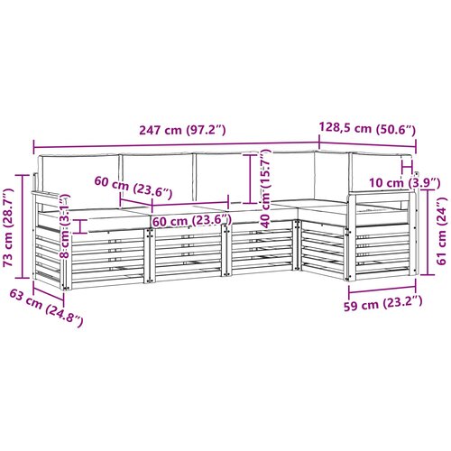  Set vanjskih sofa 5 pcs Bijela i krem 247 x 128,5 x 73 cm Slike