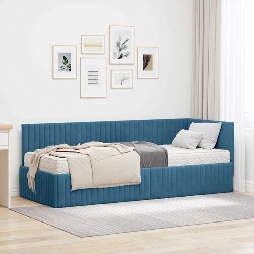  Kutni krevetni okvir s madracem s uzglavljem 2 pcs Plava Baršun Cene
