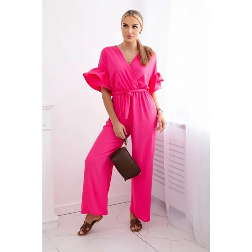 Kesi Jumpsuit with a tie at the waist with decorative sleeves in pink