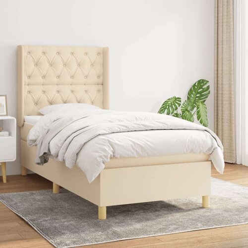  Okvir kreveta s oprugama i madrac krem 80x200 cm od tkanine Slike