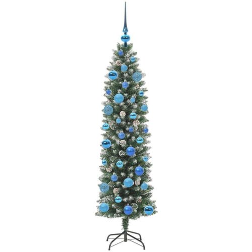 VidaXL Umjetno vitko božićno drvce s stalakom Zelena i bijela 150 cm Slike