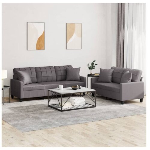 vidaXL 2-dijelni set sofa s jastucima sivi od umjetne kože Cene