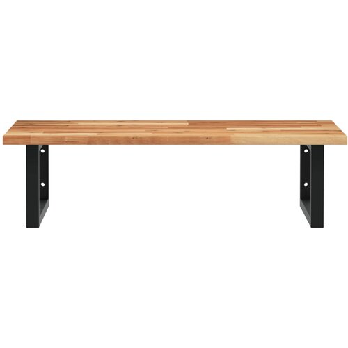  Zidna polica za umivaonik od čelika i masivnog bagremovog drva Smeđa 100 x 50 x 2 cm Slike