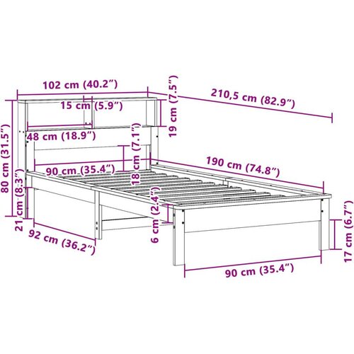 vidaXL Krevet s regalom za knjige bez madraca bijeli 90x190cm borovina Cijene